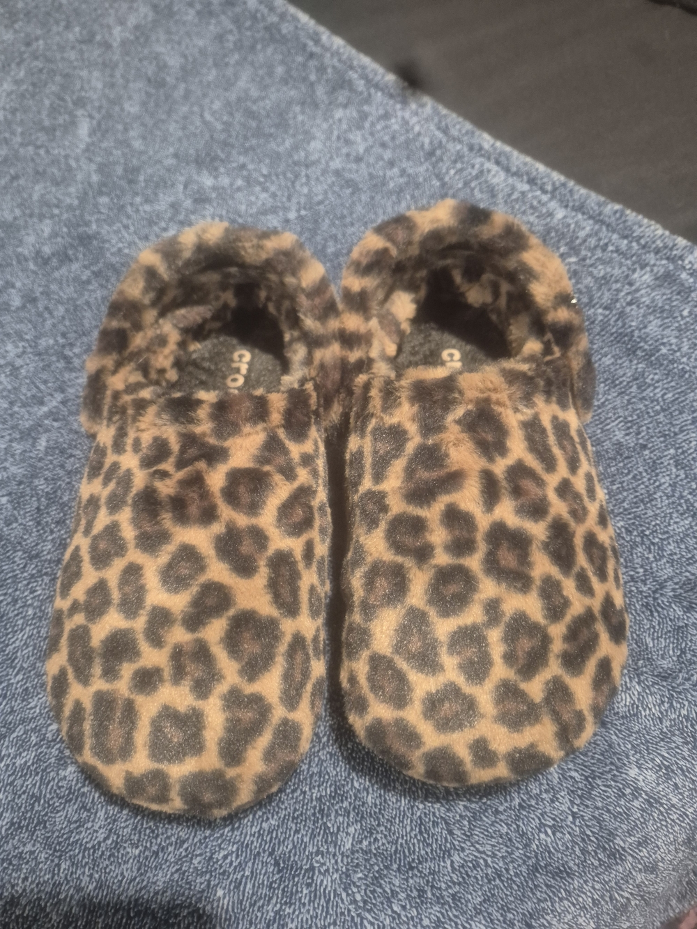CROCS Leopard Print Fuzzy Mules - Brown and Black